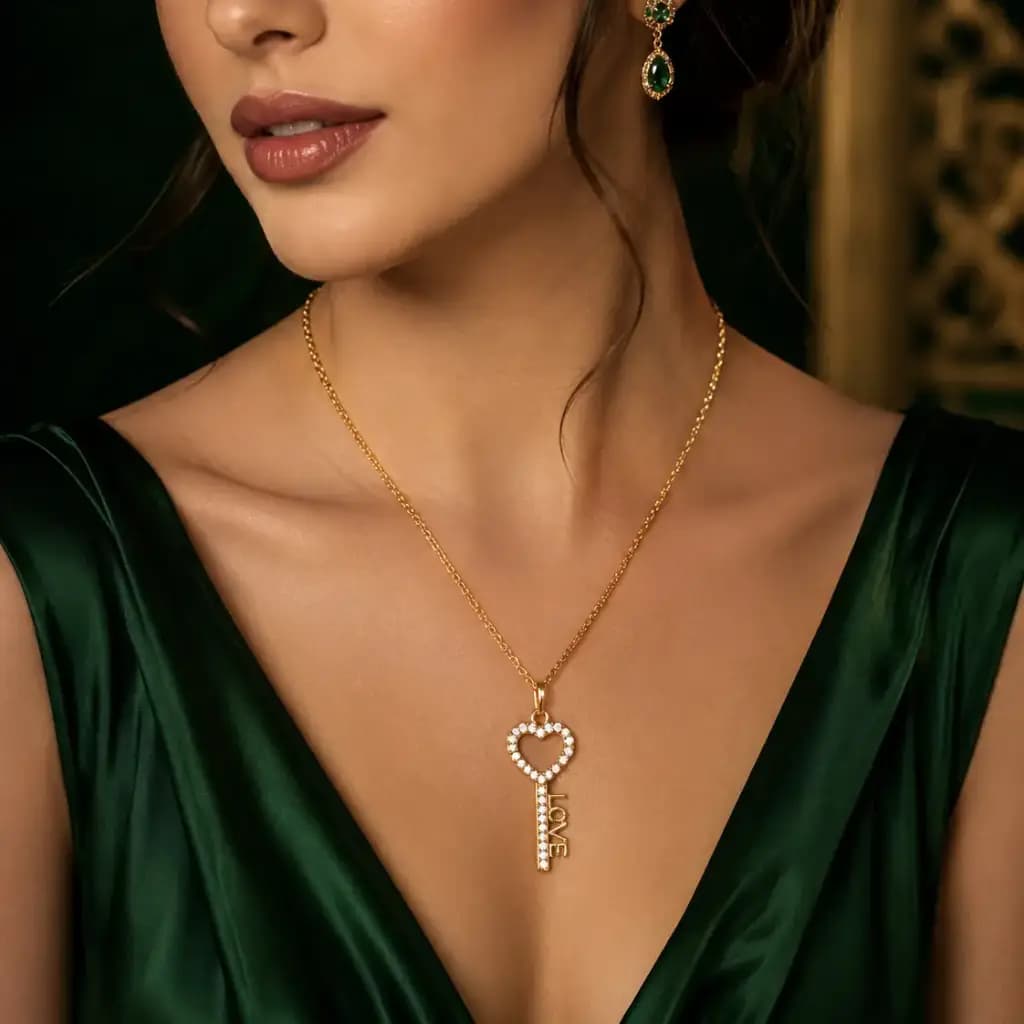 سلسال مفتاح الحب مرصع زيركون