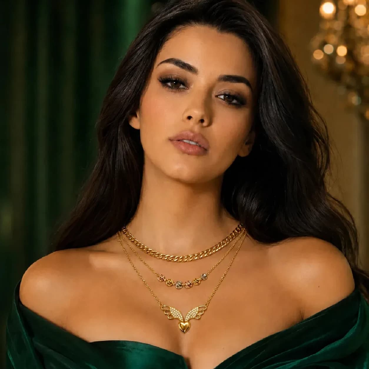 سلسال قلب الملاك مرصع زركون - ثلاثة سلاسل